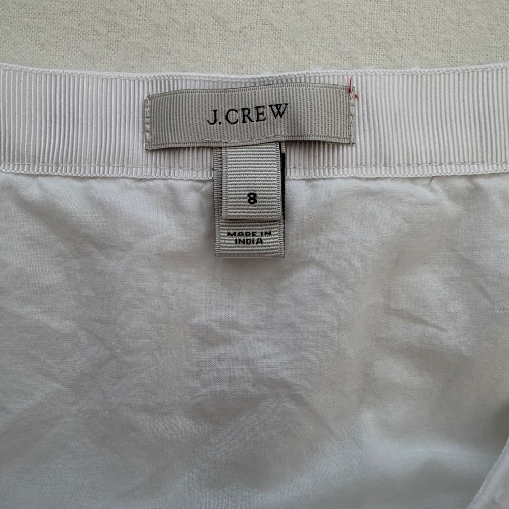 J.Crew Mini Skirt Crochet Lace White Cotton Swiss Dot Pom Pom Summer Boho 8 EUC - Picture 5 of 14